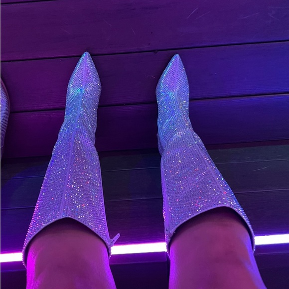 Rhinestone Tall Block Heel Boots - Picture 4 of 6